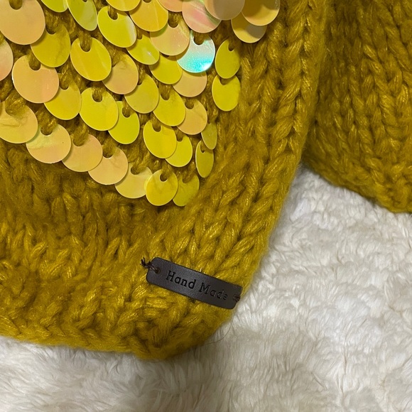 HAND MADE🫶Simply Couture Mustard Knit Cardigan with Sequin Accents - Picture 3 of 7